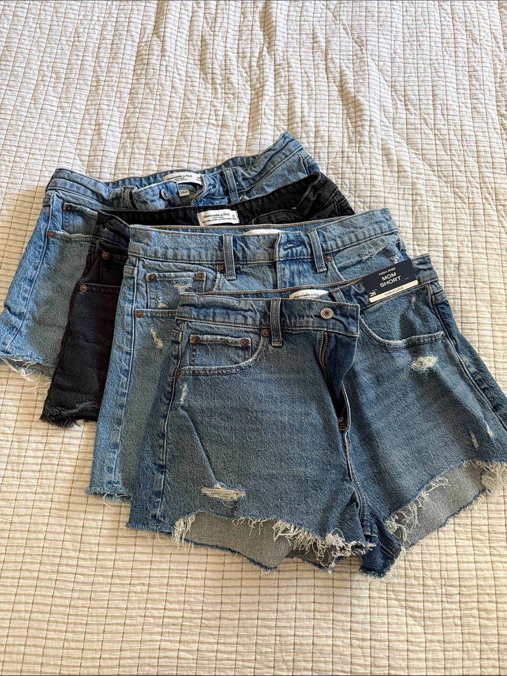 Abercrombie & Fitch Distressed Denim Shorts 4 pk - Light Blue & Dark Blue